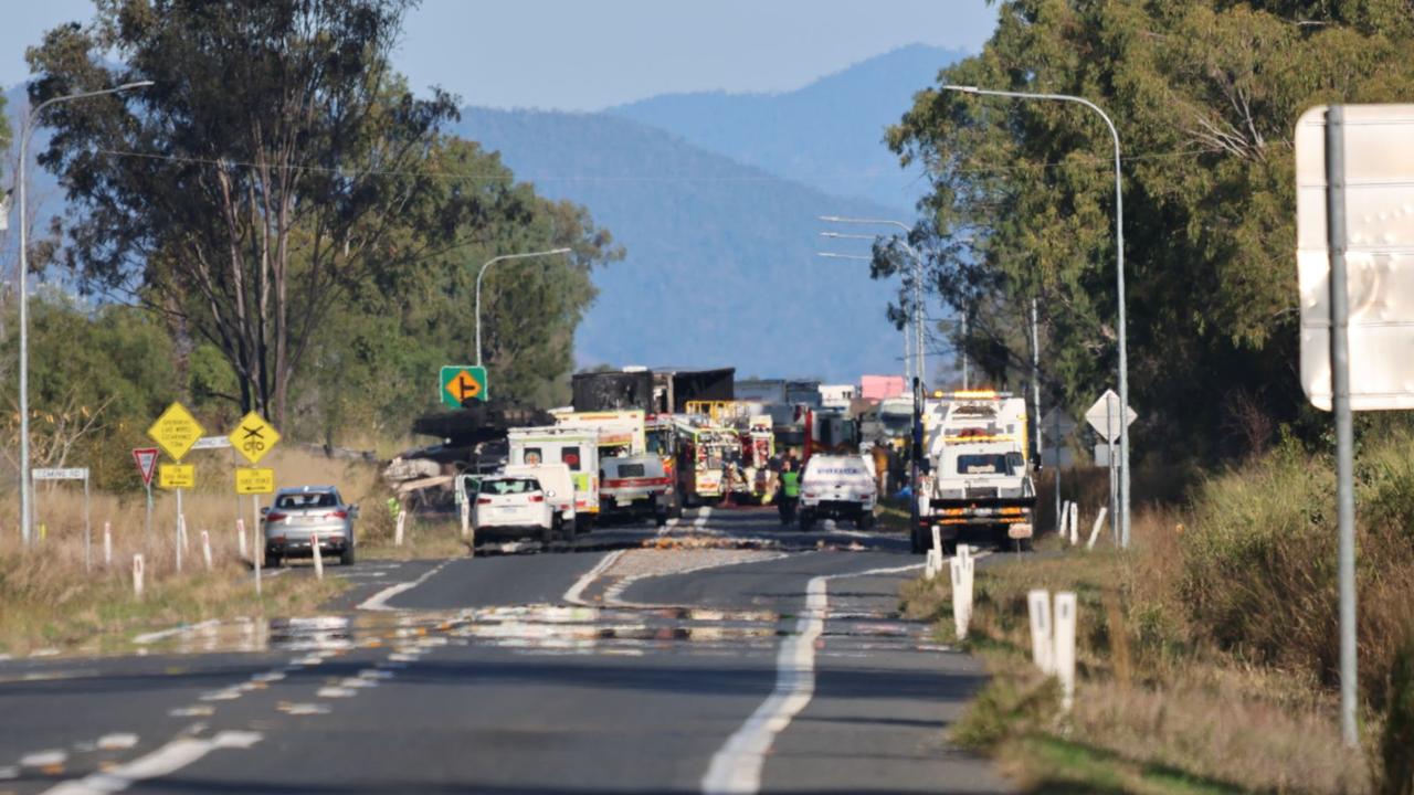 Up to 15 fire crews were at the scene of the crash at the height of the activity on Wednesday. Photo: Steve Vit