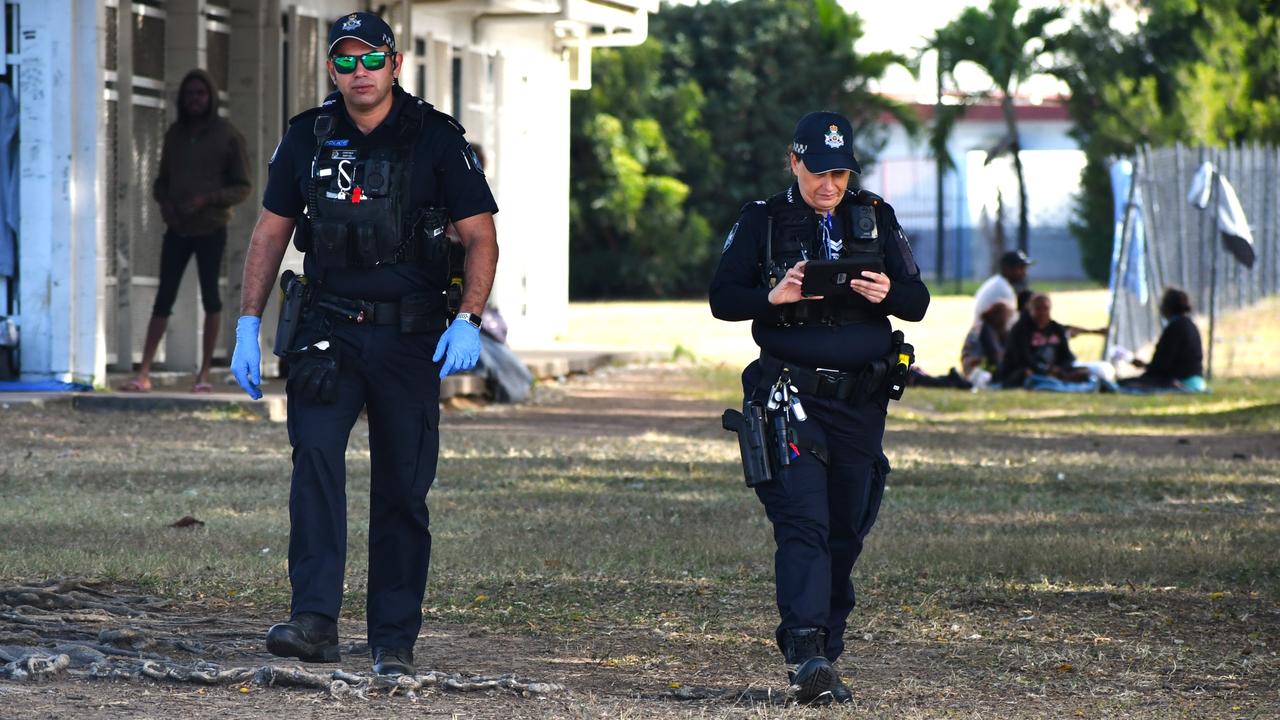 Townsville Police officers on duty. Photographs from Dean Park photographed from Morey and Morehead streets in the centre of Townsville. Picture: Cameron Bates