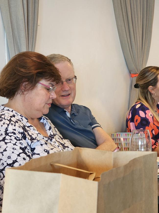 Philip Lowe and Jocelyn Parker at lunch in Brisbane.