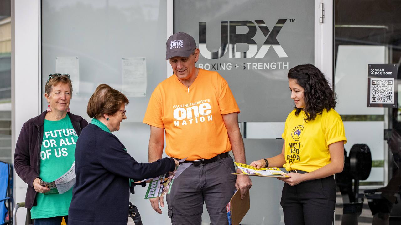 One Nation, Greens and United Australian Party also at pre-poll voting for the Federal Election seat of Blair at Flinders View. Picture: Richard Walker