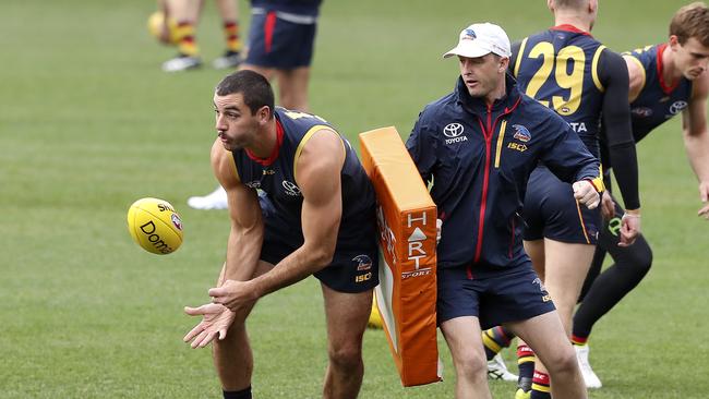 Adelaide Crows training at Adelaide Oval. Taylor Walker and Heath Younie. Picture: Sarah Reed