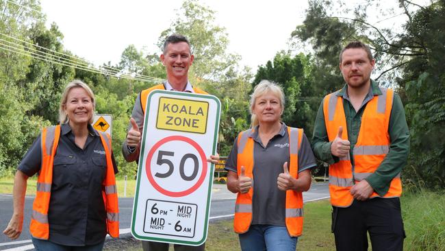 Transport Minister Mark Bailey with representatives from Wildcare Australia and Currumbin Wildlife Hospital at Tallebudgera Connection Road.