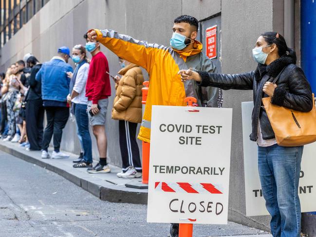 The covid testing site in Bourke Street, Melbourne CBD has closed due to capacity limits being reached. Picture: Jake Nowakowski