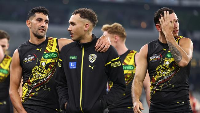 Shai Bolton failed a concussion test following a heavy collision in the final term against Essendon and will miss Richmond’s trip to Geelong next week. Picture: Quinn Rooney / Getty Images