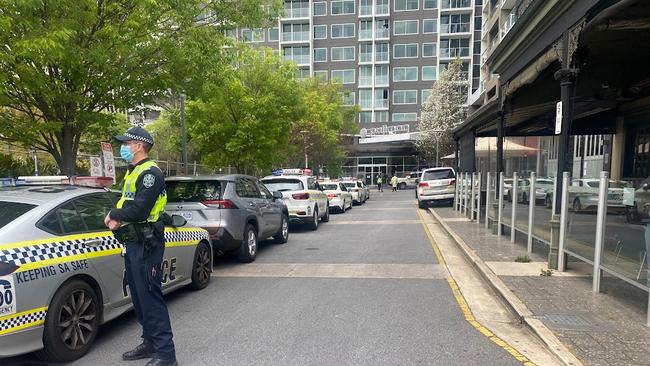 Police at the Pullman Hotel after a previous incident. Picture: Dixie Sulda