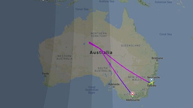 The flight path of the Jetstar flight bound for Bali.