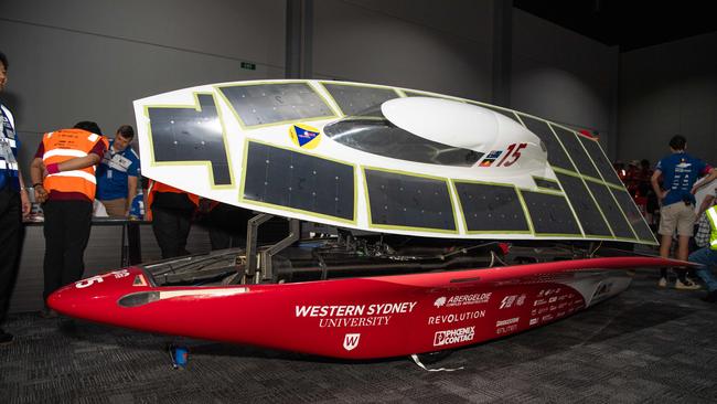 Western Sydney Solar Team’s entry for this year’s challenge, Darwin Convention Centre, Tuesday, October 17, 2023. Picture: Pema Tamang Pakhrin.