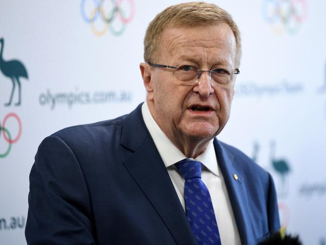 Australia Olympic Comittee (AOC) President John Coates speaks during the launch of Dean Barton-Smith's book 'Think Again' in Sydney, Wednesday, February 19, 2020. (AAP Image/Joel Carrett) NO ARCHIVING