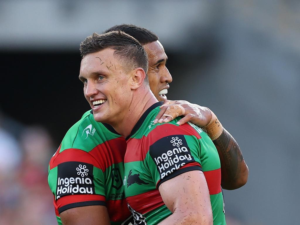 Jack Wighton raised the bat with a century in SuperCoach as the Rabbitohs took their first win. Photo: Cameron Spencer/Getty Images