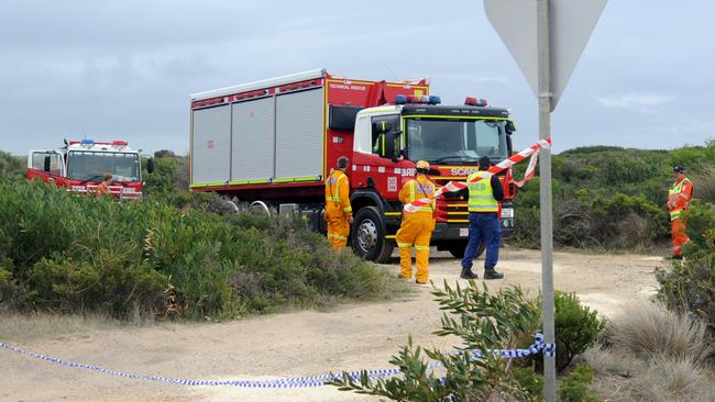 Emergency crews at the scene near Port Campbell. Picture: Andrew Henshaw