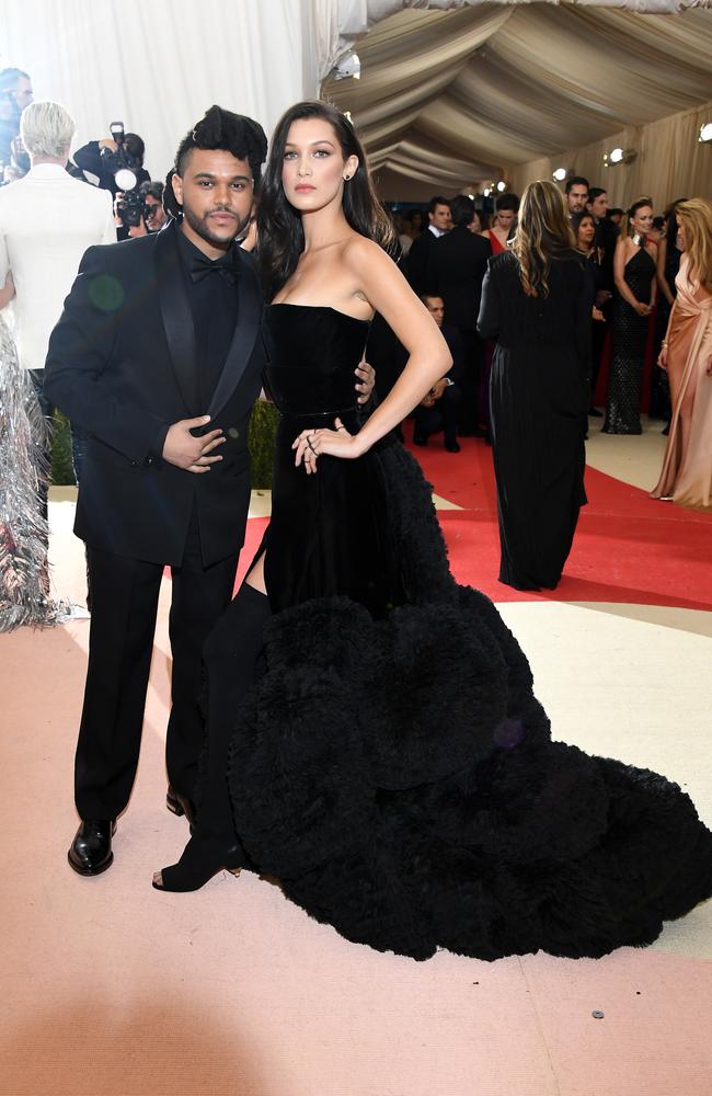 The Weeknd and Bella Hadid at the 2016 Met Gala. Picture: Larry Busacca/Getty Images