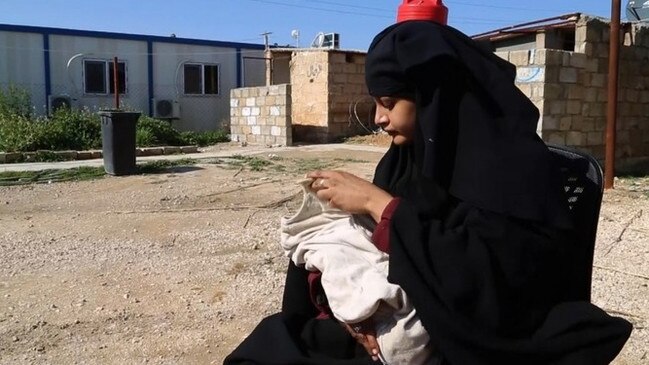 Shamima Begum with her baby boy in the al-Hawl refugee camp in Syria. 