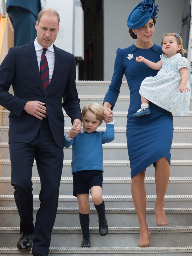 Only when he was 35 did Prince William become a full-time working member of the royal family. The Cambridges are shown here in a visit to Canada in 2016. Picture: AFP PHOTO.