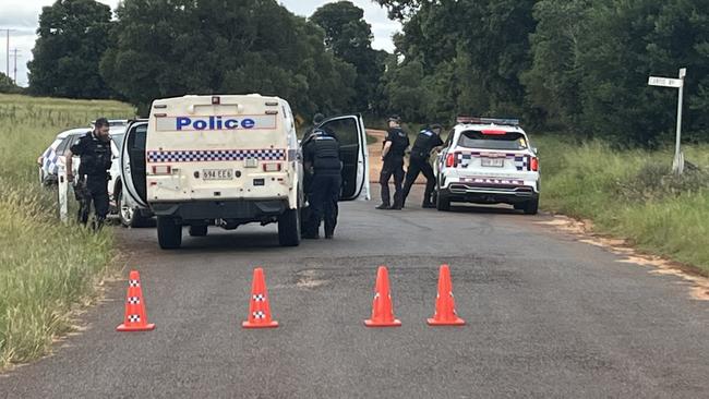 Police locked down Schellbachs Road in Kingaroy after reports of shots fired on Thursday, February 6.