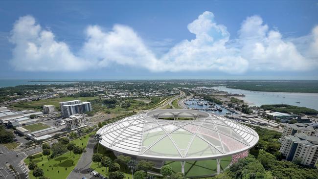 Artist impression of the proposed AFL stadium for the Darwin CBD. Picture: SUPPLIED