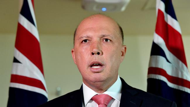 Peter Dutton, Federal Minister for Home Affairs is seen during a press conference in Brisbane, Wednesday, January 2, 2019. Minister Dutton spoke to the media about the citizenship status of the terrorist Neil Prakash. (AAP Image/Darren England) NO ARCHIVING