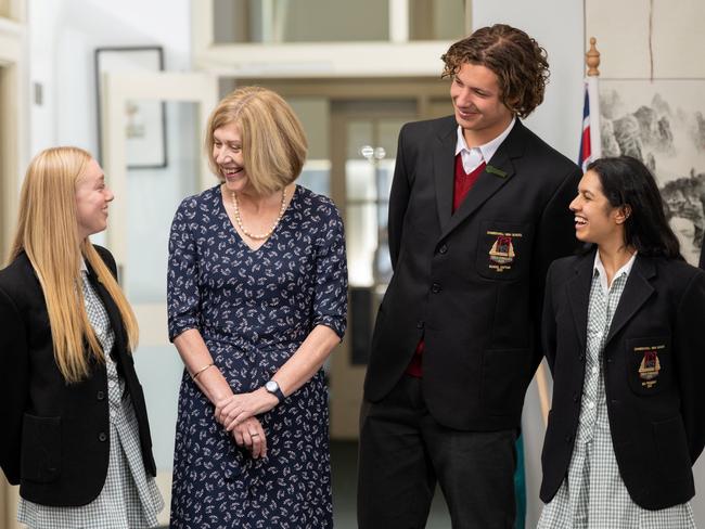 Charlie Lacey, principal Jill Laughlin, Angus Carter and Pearl Madan. Picture: Gavin Blue