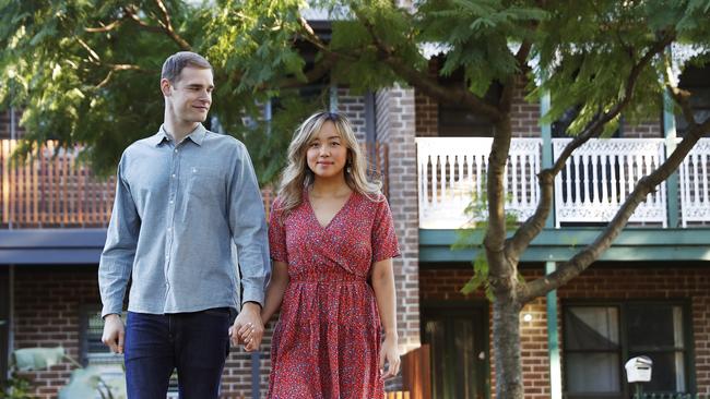 First home buyers Kim Nguyen and Arnie Brabbs have been searching for a home but keep missing out in the current housing boom. Picture: Toby Zerna