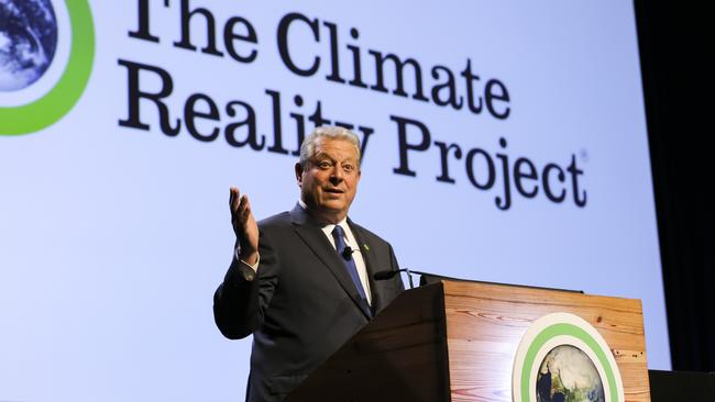 Al Gore speaking at the Climate Reality Leadership Corps training at the Brisbane Convention and Exhibition Centre in South Brisbane. Pic Mark Cranitch.