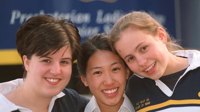 PLC class of 1999 students Tanya, Jacqui and Alice celebrate their VCE scores.