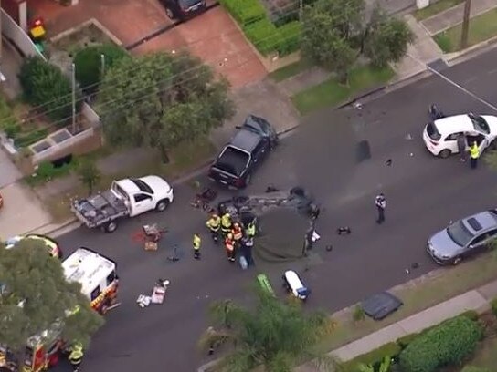 Emergency services were called to the scene at Hawksview Street, Merrylands at around 5pm on Saturday April 15. Picture: 9 News