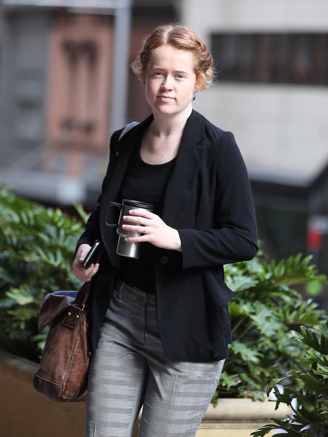 Protester Lillian Campbell leaves the Downing centre. Picture: John Grainger