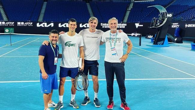 Novak Djokovic at Rod Laver Arena after being freed from detention on Monday