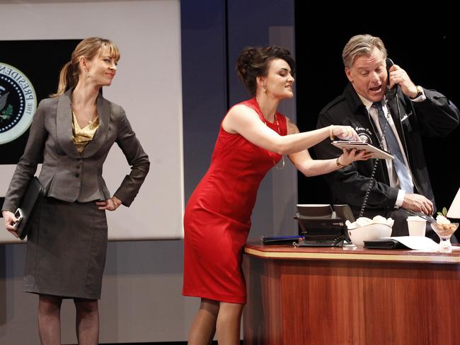 Kat Stewart, Sheridan Harbridge and Erik Thomson in &lt;i&gt;The Speechmakers&lt;/i&gt;. Picture: Jeff Busby