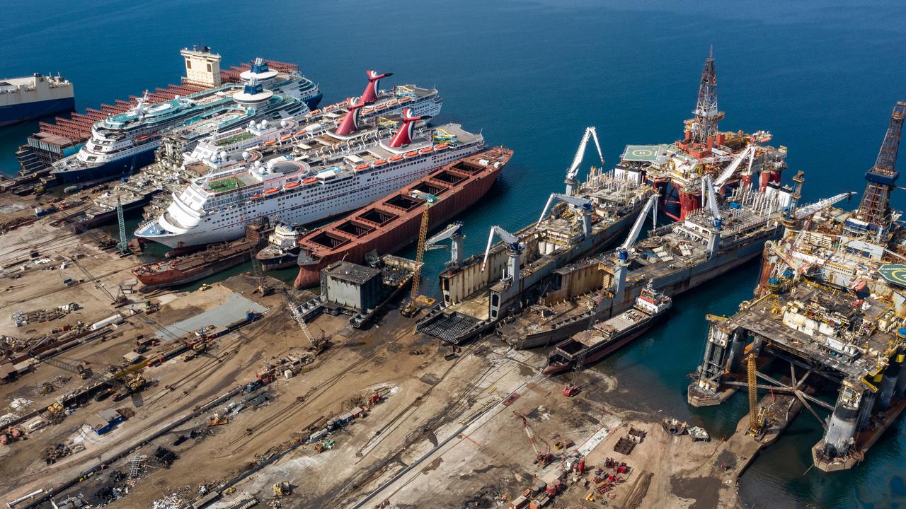 The eerie images of some retired cruise ships waiting to be pulled apart. Picture: Chris McGrath/Getty Images.