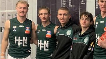 Mac Petersen (left) is among a few young guns playing well for Koroit. Picture: Koroit Football Netball Club.