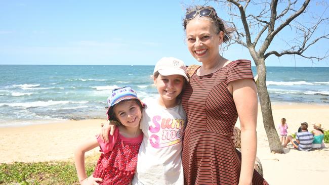 Gloria, 8, Clara, 12 and Jana Halls at the Mooloolaba Foreshore Festival. Picture: Tegan Annett