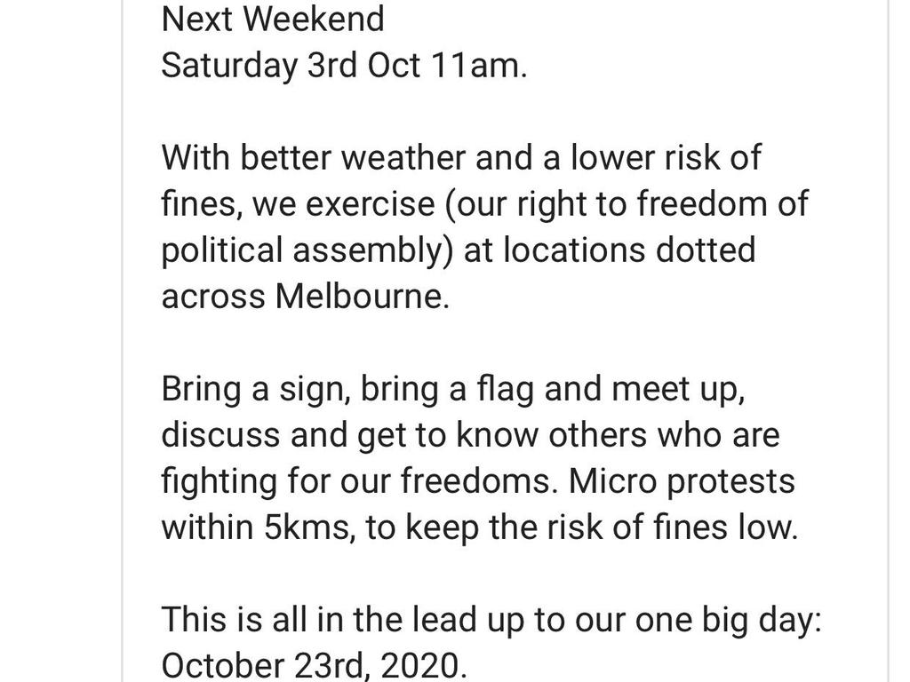 An encrypted chat reveals what the anti-lockdown protesters plan to do this weekend in Melbourne.