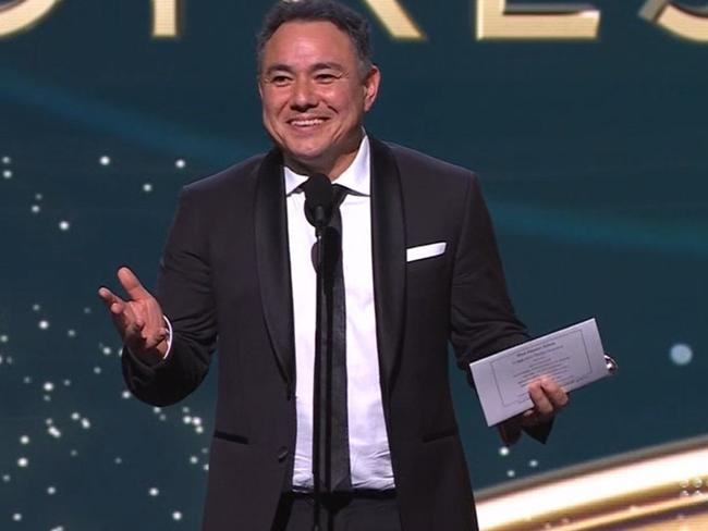 Sam Pang accepts Logie award for Kitty Flanagan – 2022 Logies. Picture: Channel 9