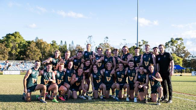 Tasmania celebrate its victory over Queensland in the 2024 Representative clash at Bond University. Picture: Aaron Black.