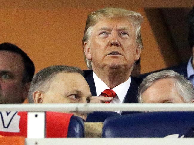 WASHINGTON, DC - OCTOBER 27: President Donald Trump attends Game Five of the 2019 World Series between the Houston Astros and the Washington Nationals at Nationals Park on October 27, 2019 in Washington, DC.   Patrick Smith/Getty Images/AFP == FOR NEWSPAPERS, INTERNET, TELCOS & TELEVISION USE ONLY ==