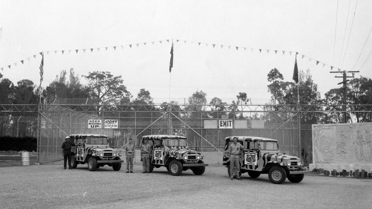 Staff at the Bullens Yatala Lion Park. Park rangers with their especially painted four-wheel drive vehicles. Picture: Keith Morris