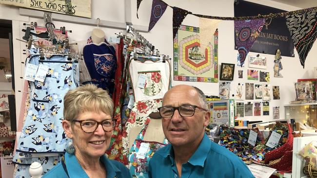 Marlene and Peter Willmott at Plumes Emporium, Golden Square, a boutique selling handicrafts, confectionary, vintage goods and plants.