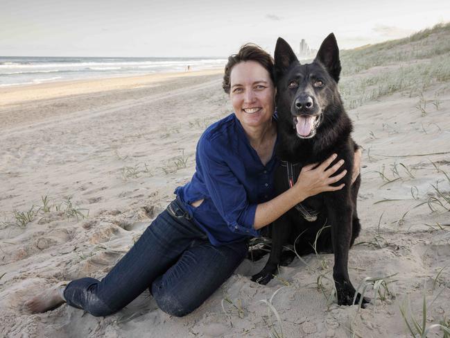 19th January 2023.Kirsty Wright and her German Shepherd Ava at Main Beach, Surfers Paradise.Glenn Hunt / The Australian