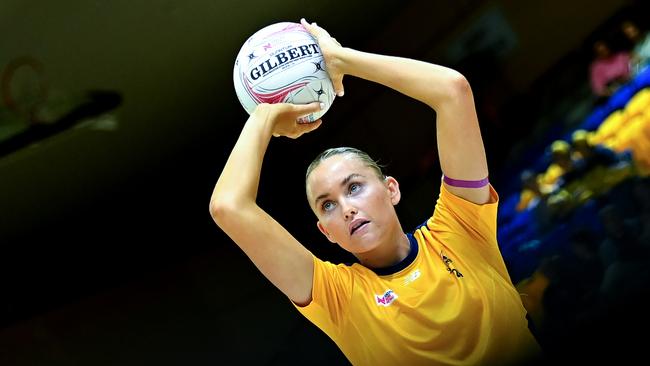 SUNSHINE COAST, AUSTRALIA - JUNE 01: Reilley Batcheldor of the Lightning warms up ahead of the round eight Super Netball match between Sunshine Coast Lightning and West Coast Fever at UniSC Arena, on June 01, 2024, in Sunshine Coast, Australia. (Photo by Albert Perez/Getty Images)