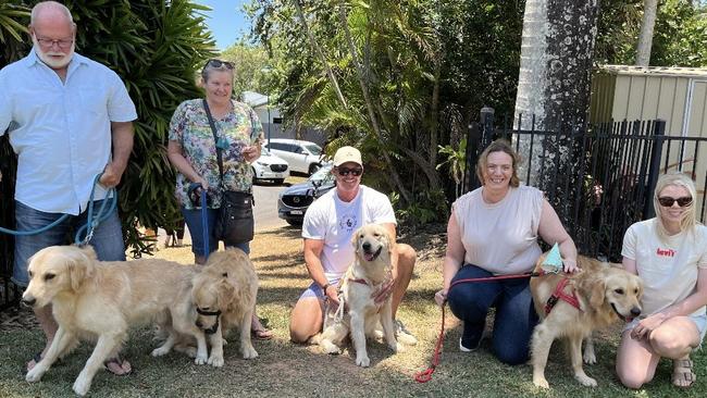 Four puppies who were allegedly stolen in a Cairns home invasion last year have been reunited again, this time to celebrate their first birthday. Photos: QPS.