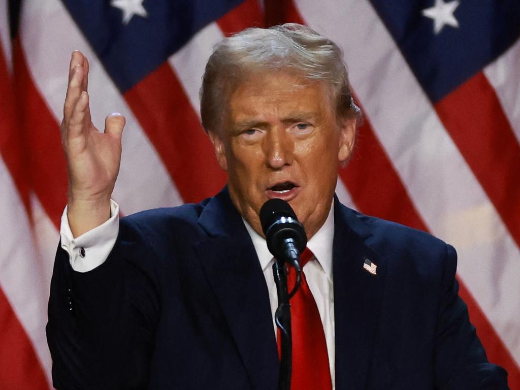 WEST PALM BEACH, FLORIDA - NOVEMBER 06: Republican presidential nominee, former U.S. President Donald Trump speaks during an election night event at the Palm Beach Convention Center on November 06, 2024 in West Palm Beach, Florida. Americans cast their ballots today in the presidential race between Republican nominee former President Donald Trump and Vice President Kamala Harris, as well as multiple state elections that will determine the balance of power in Congress.   Joe Raedle/Getty Images/AFP (Photo by JOE RAEDLE / GETTY IMAGES NORTH AMERICA / Getty Images via AFP)