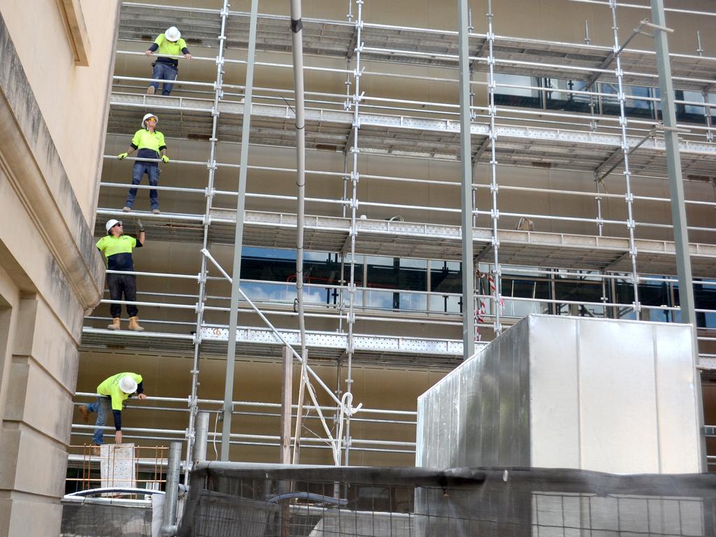 Scaffolding comes down from the Rockhampton Museum of Art.