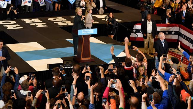 US Democratic presidential nominee Hillary Clinton speaks at a campaign rally at Cuyahoga Community College in Cleveland, Ohio, October 21, 2016.