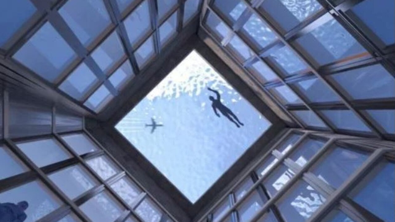 A section of the bottom of the swimming pool would be completely transparent. Picture: Compass Pools