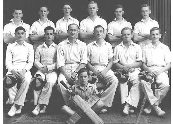 The Parramatta High School first X1 with Richie Benaud as captain (seated fourth from left).