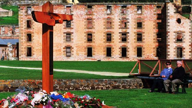 Memorial cross at Port Arthur to victims of shooting massacre. tas mass murder tasmania /Murder/Tasmania