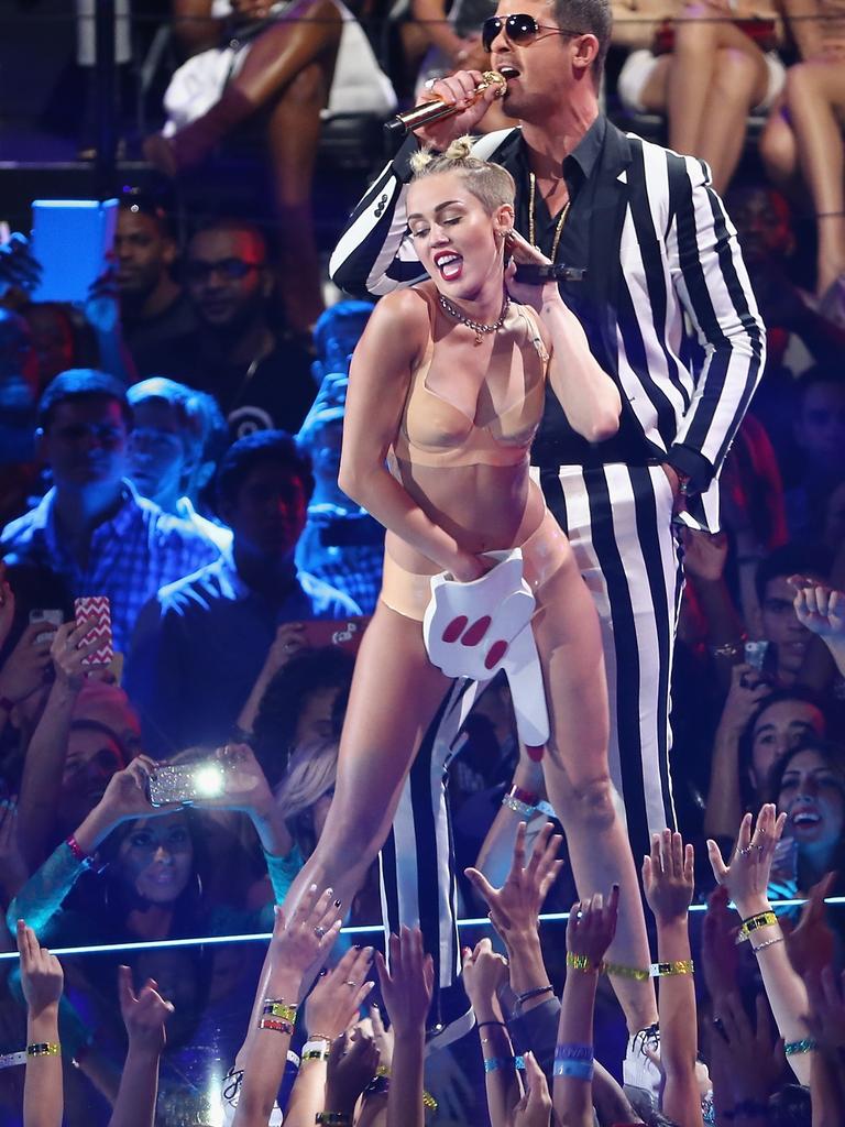 Her memorable performance with Robin Thicke at the 2013 MTV awards. Picture: Neilson Barnard/Getty Images for MTV