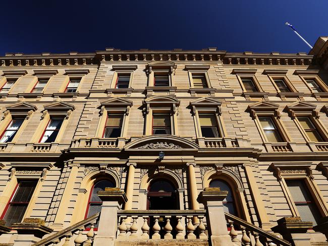 The facade of the Treasury Building overlooking Franklin Square.