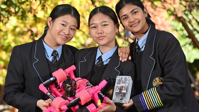 Year 10 students Olivia, Madison and Diya won the national ROV class (remotely operated vehicle) competition. Picture: Keryn Stevens