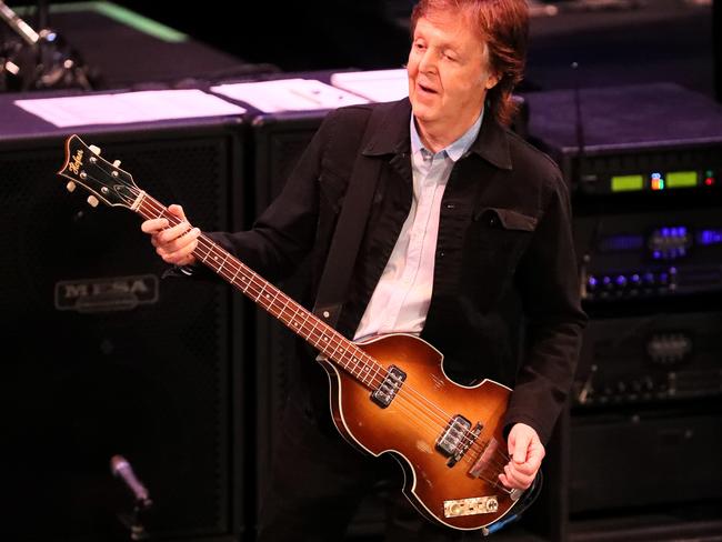 Paul McCartney plays for fans at a Q&amp;A session in Perth. Picture:  Colin Murty